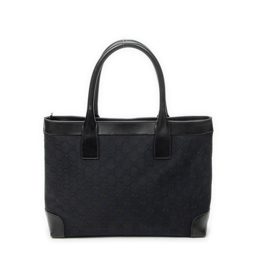 Shoulder Bag Zip Shopping Tote Black Monogrammed Canvas