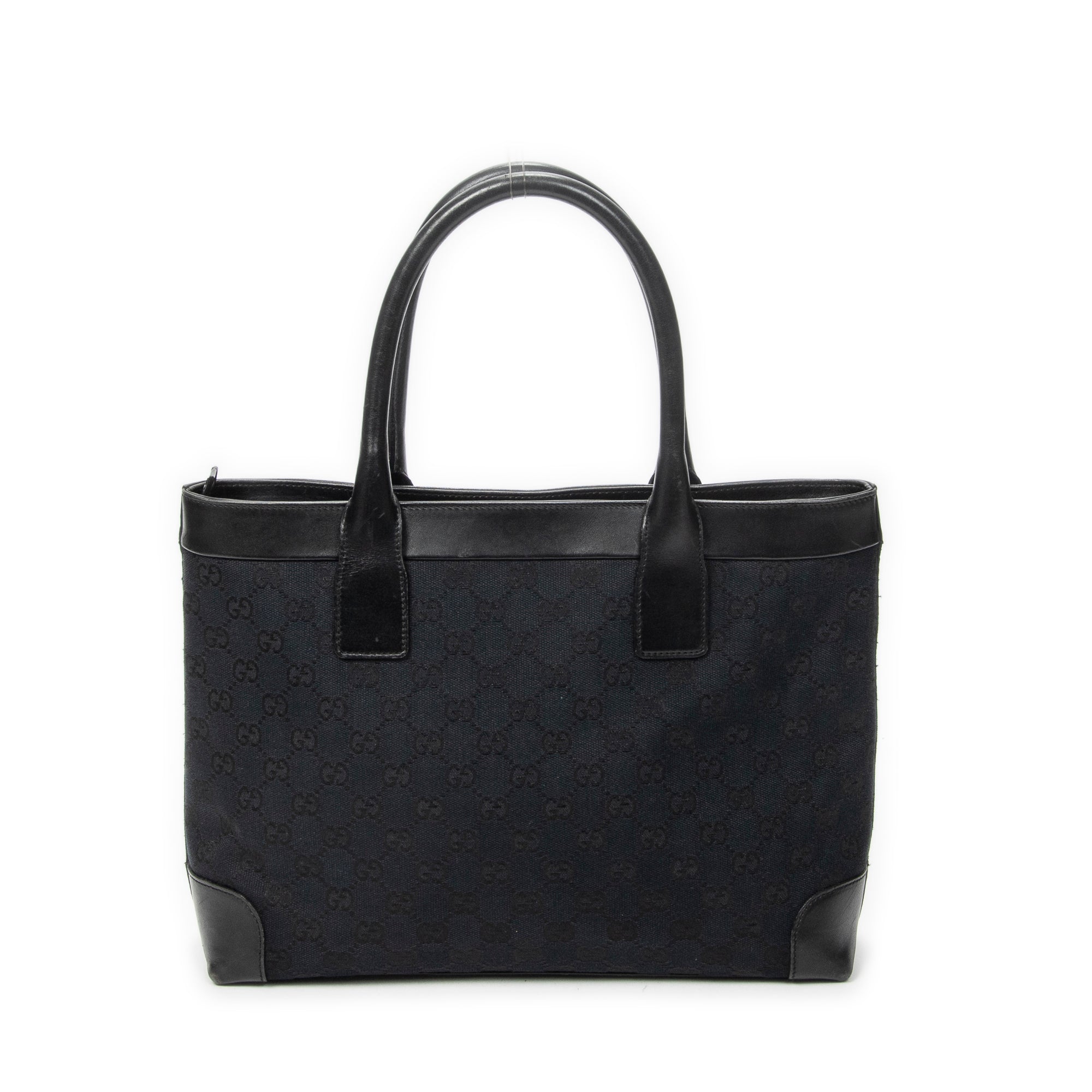 Shoulder Bag Zip Shopping Tote Black Monogrammed Canvas