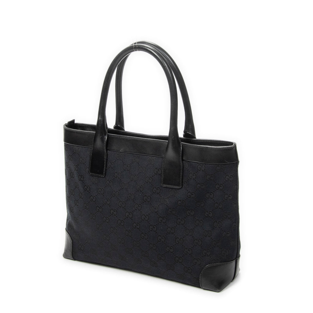 Shoulder Bag Zip Shopping Tote Black Monogrammed Canvas