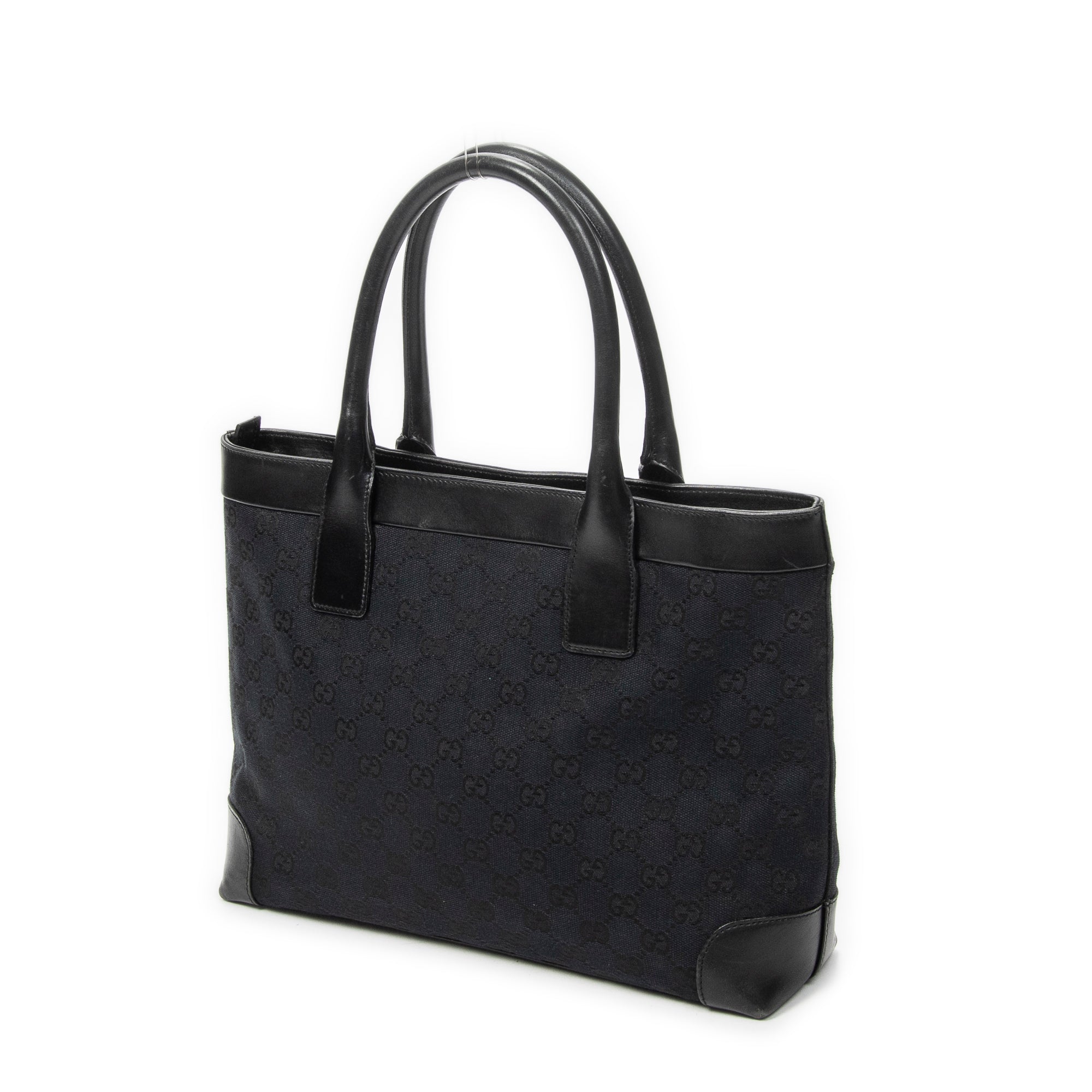 Shoulder Bag Zip Shopping Tote Black Monogrammed Canvas