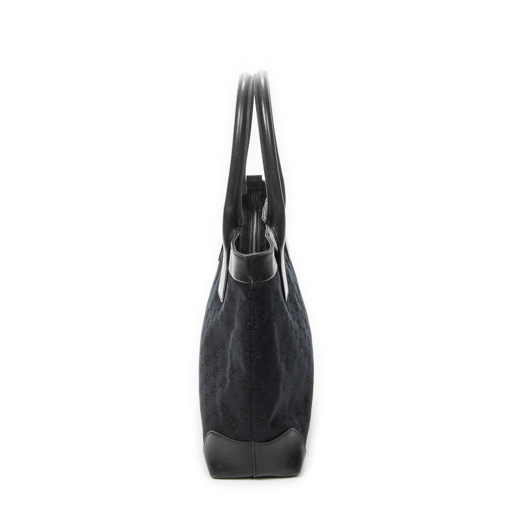 Shoulder Bag Zip Shopping Tote Black Monogrammed Canvas
