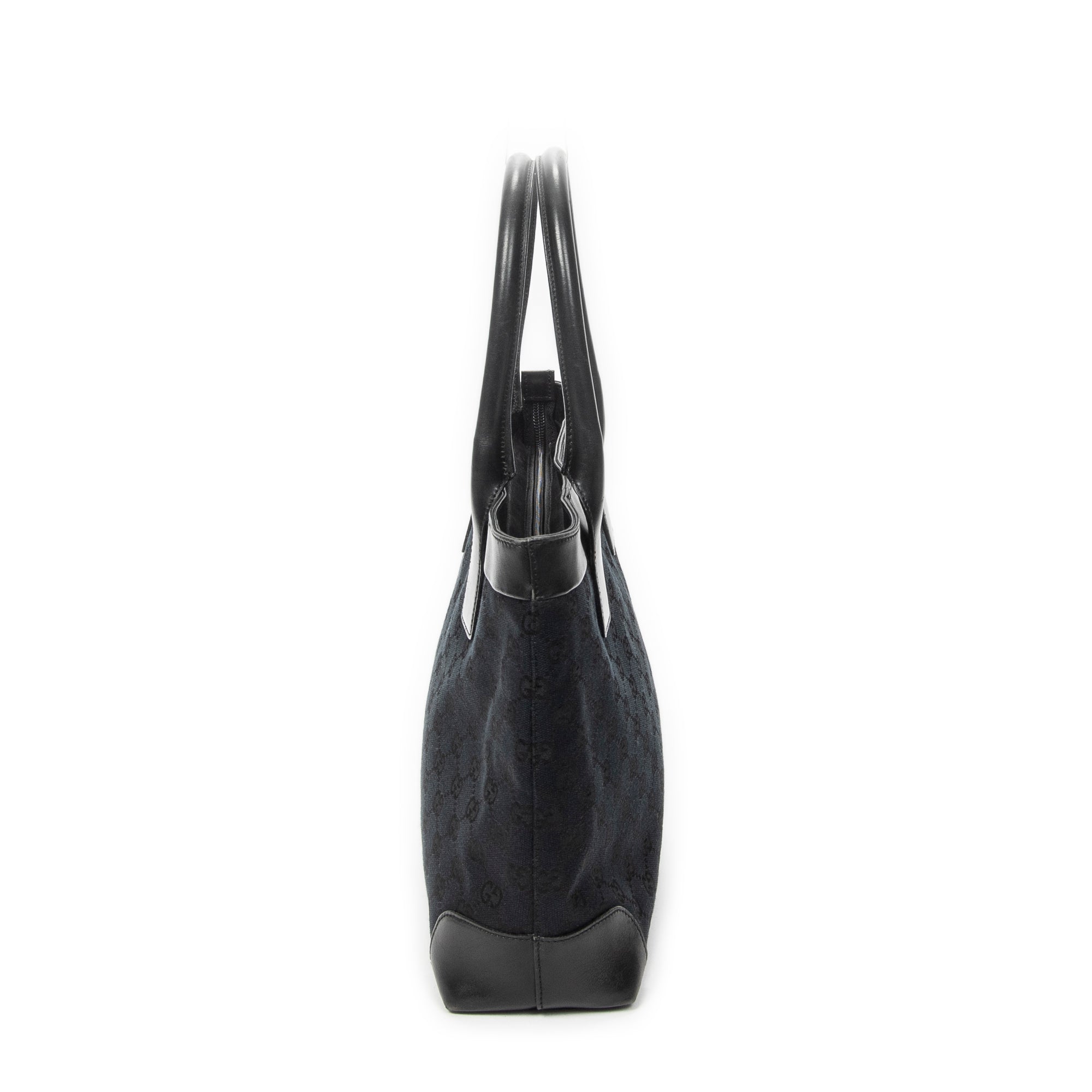 Shoulder Bag Zip Shopping Tote Black Monogrammed Canvas