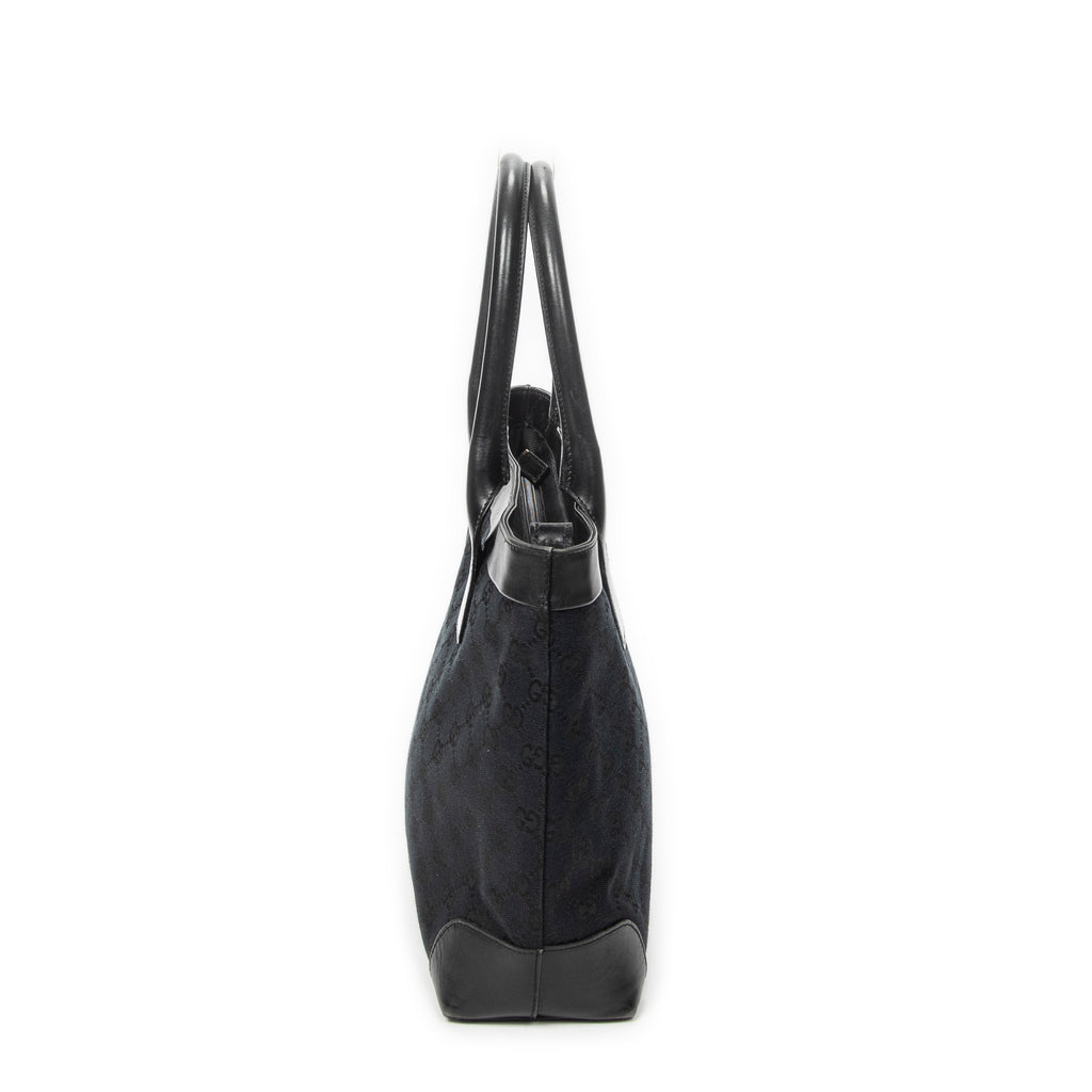 Shoulder Bag Zip Shopping Tote Black Monogrammed Canvas