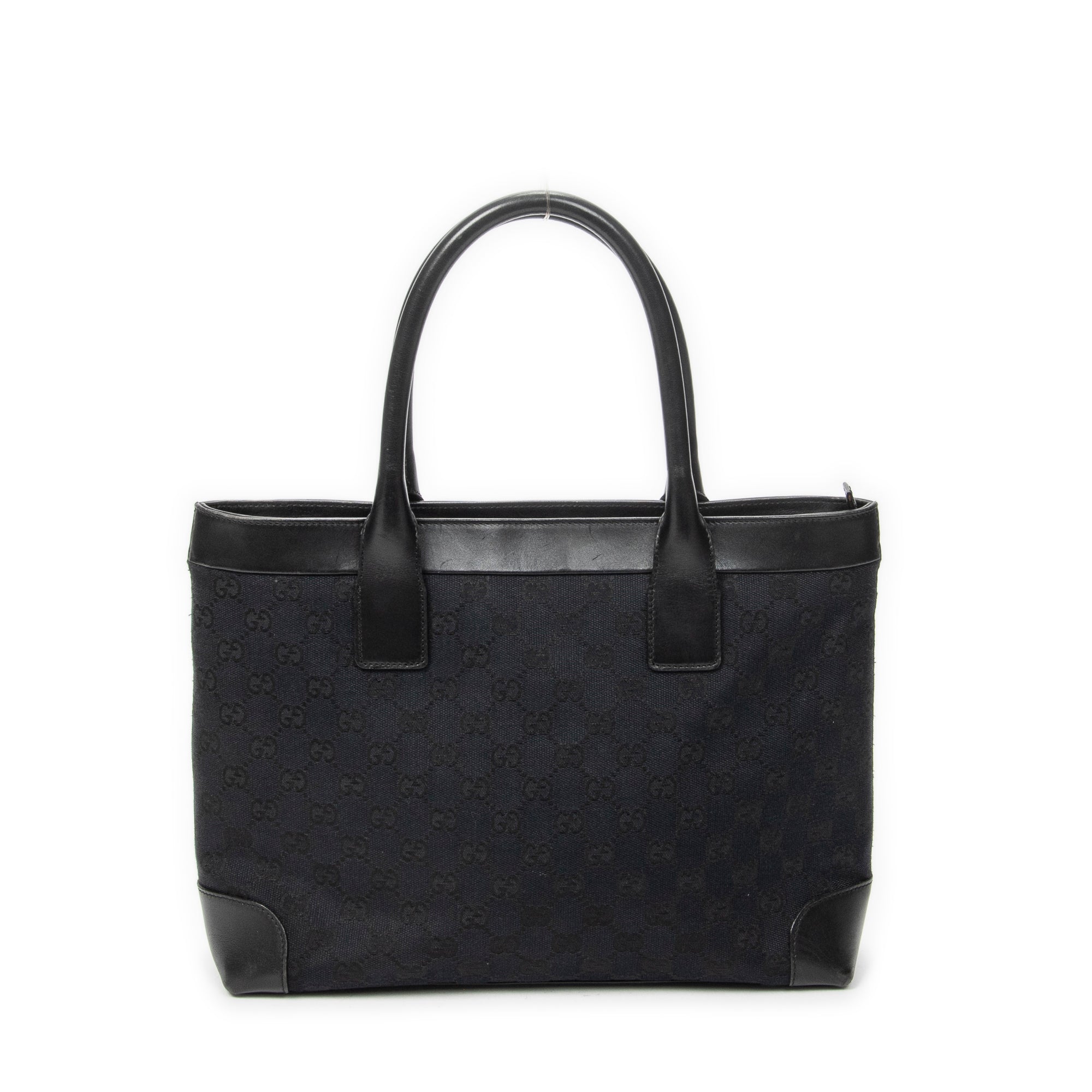 Shoulder Bag Zip Shopping Tote Black Monogrammed Canvas