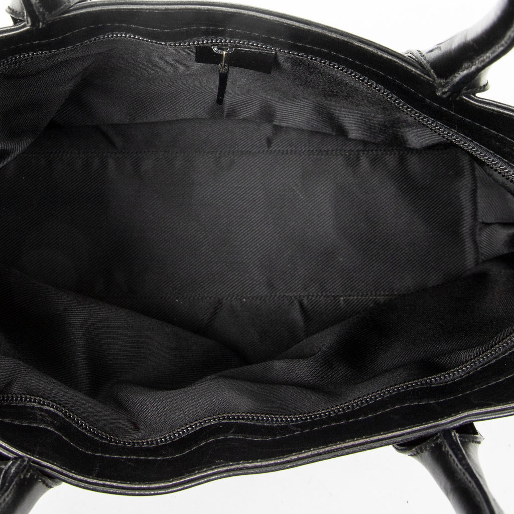 Shoulder Bag Zip Shopping Tote Black Monogrammed Canvas
