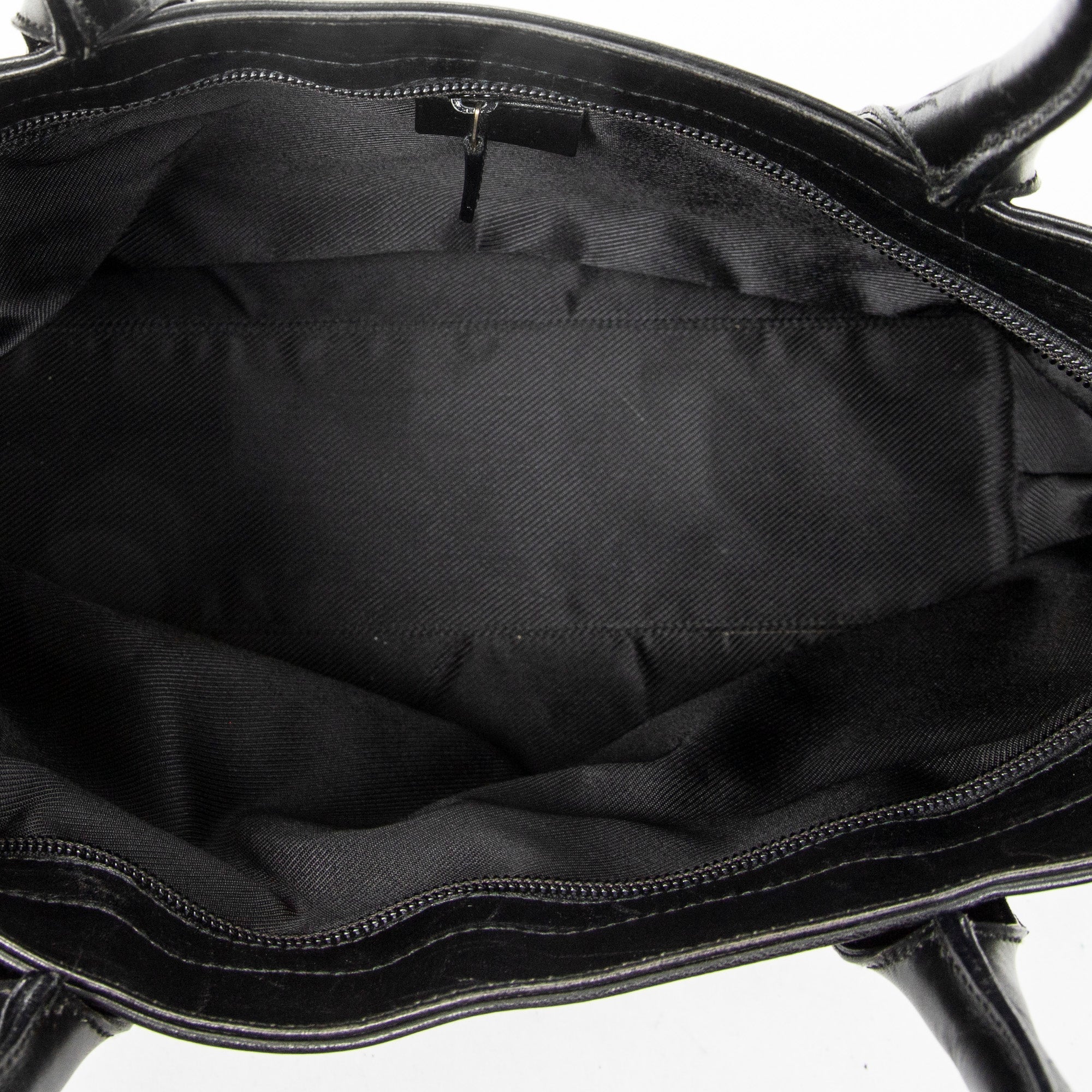 Shoulder Bag Zip Shopping Tote Black Monogrammed Canvas