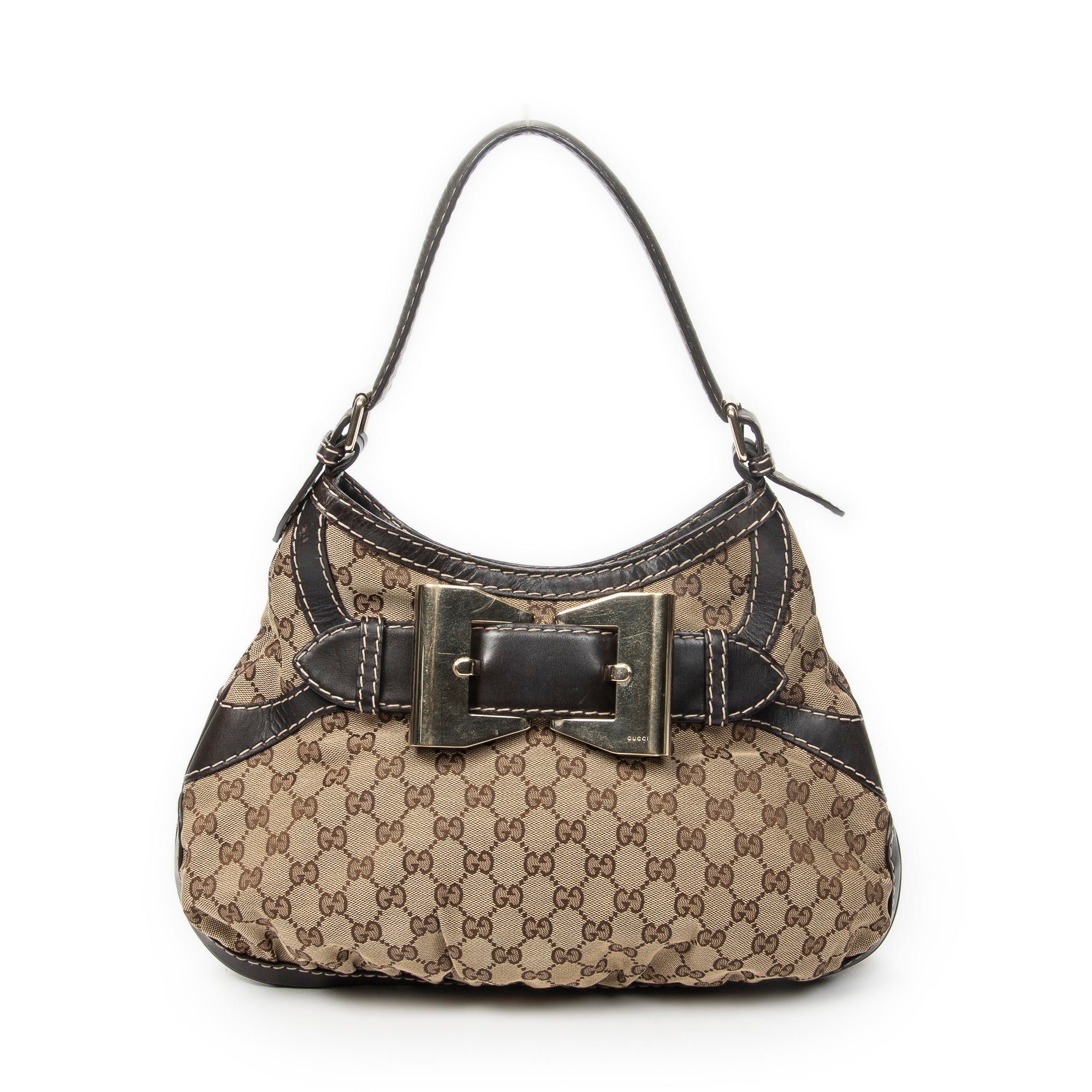 Shoulder Bag GG Queen Bow Hobo Beige Monogrammed Canvas
