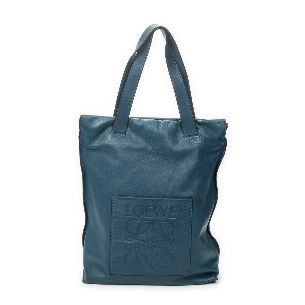 Shoulder Bag Anagram Shopper Tote Teal Blue Calfskin Leather