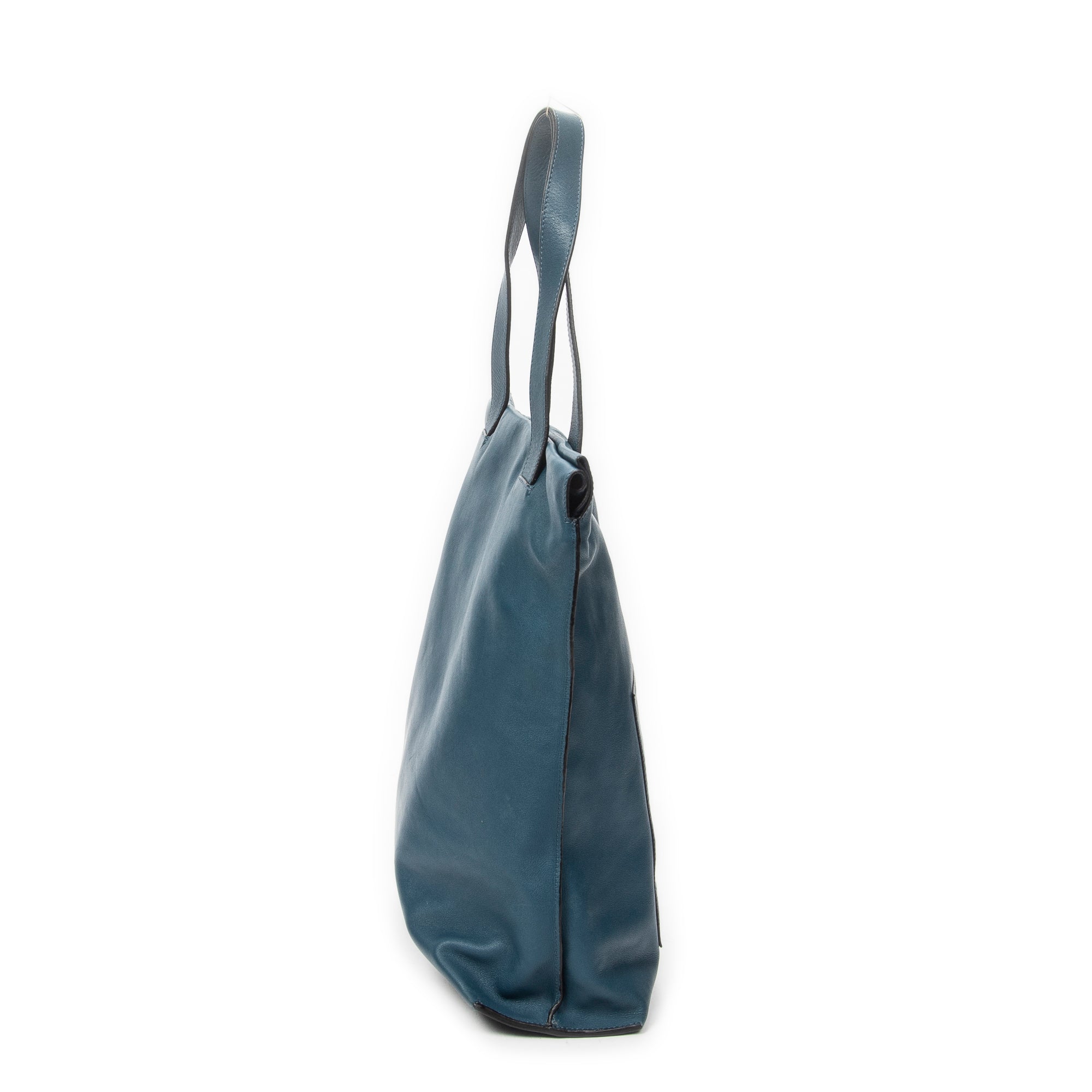 Shoulder Bag Anagram Shopper Tote Teal Blue Calfskin Leather