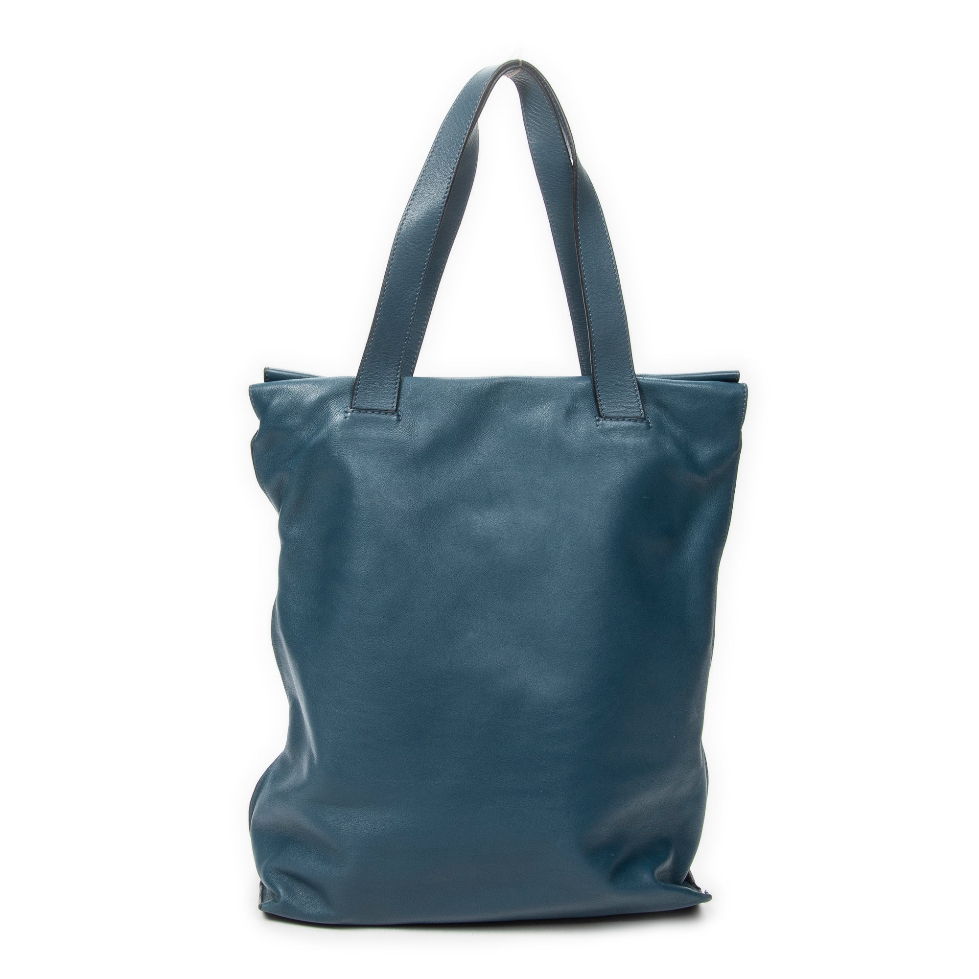 Shoulder Bag Anagram Shopper Tote Teal Blue Calfskin Leather