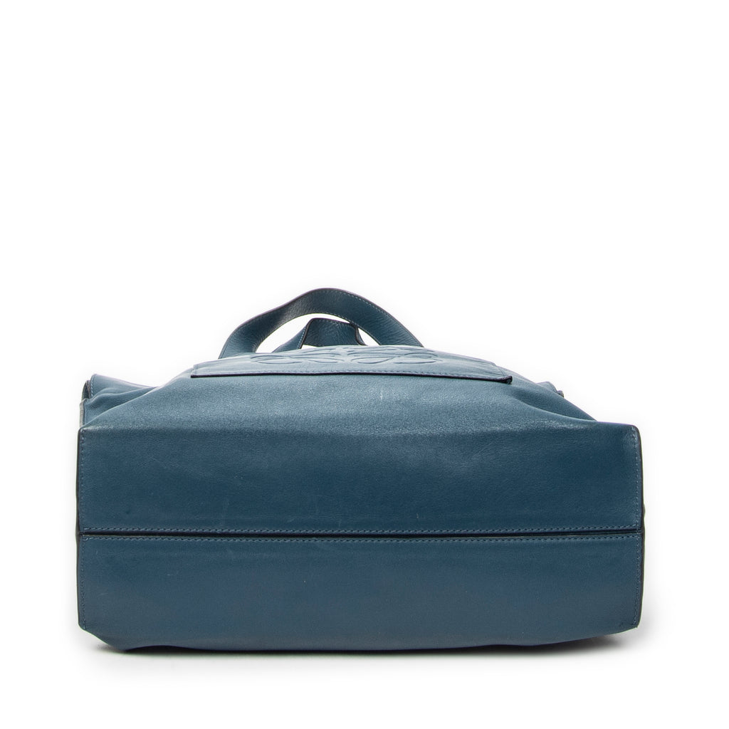Shoulder Bag Anagram Shopper Tote Teal Blue Calfskin Leather