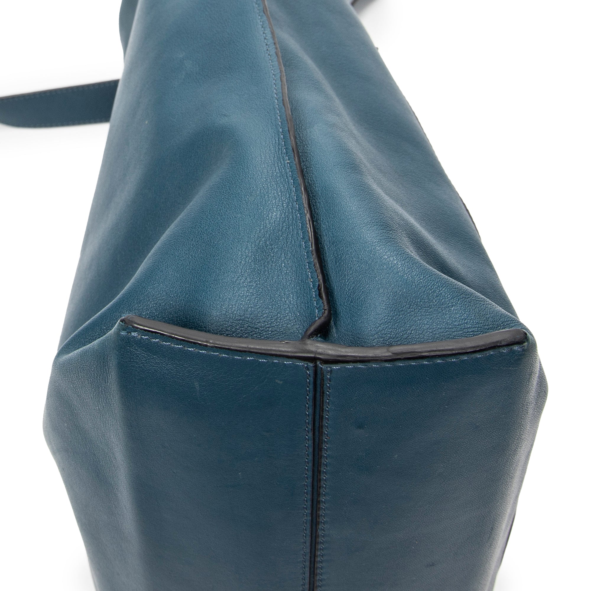 Shoulder Bag Anagram Shopper Tote Teal Blue Calfskin Leather