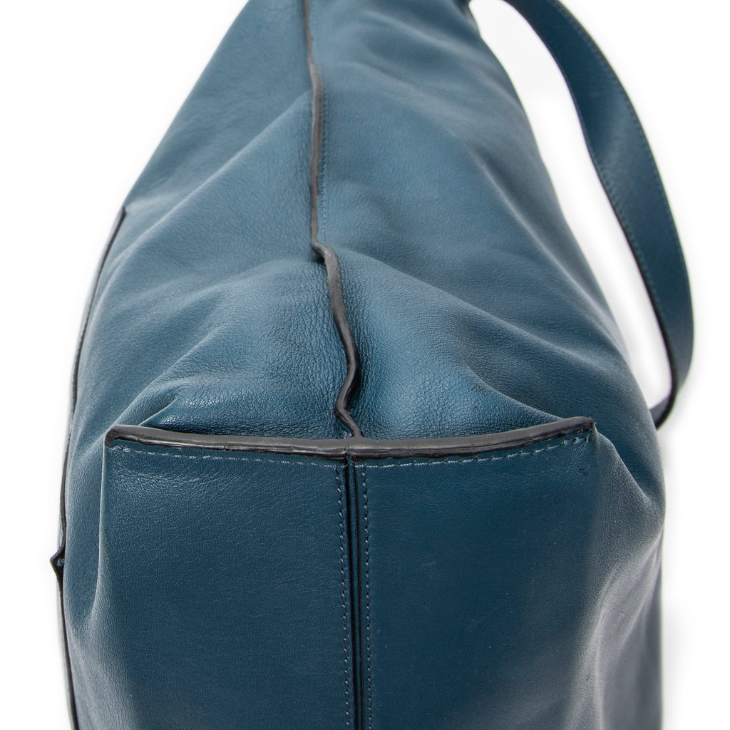 Shoulder Bag Anagram Shopper Tote Teal Blue Calfskin Leather