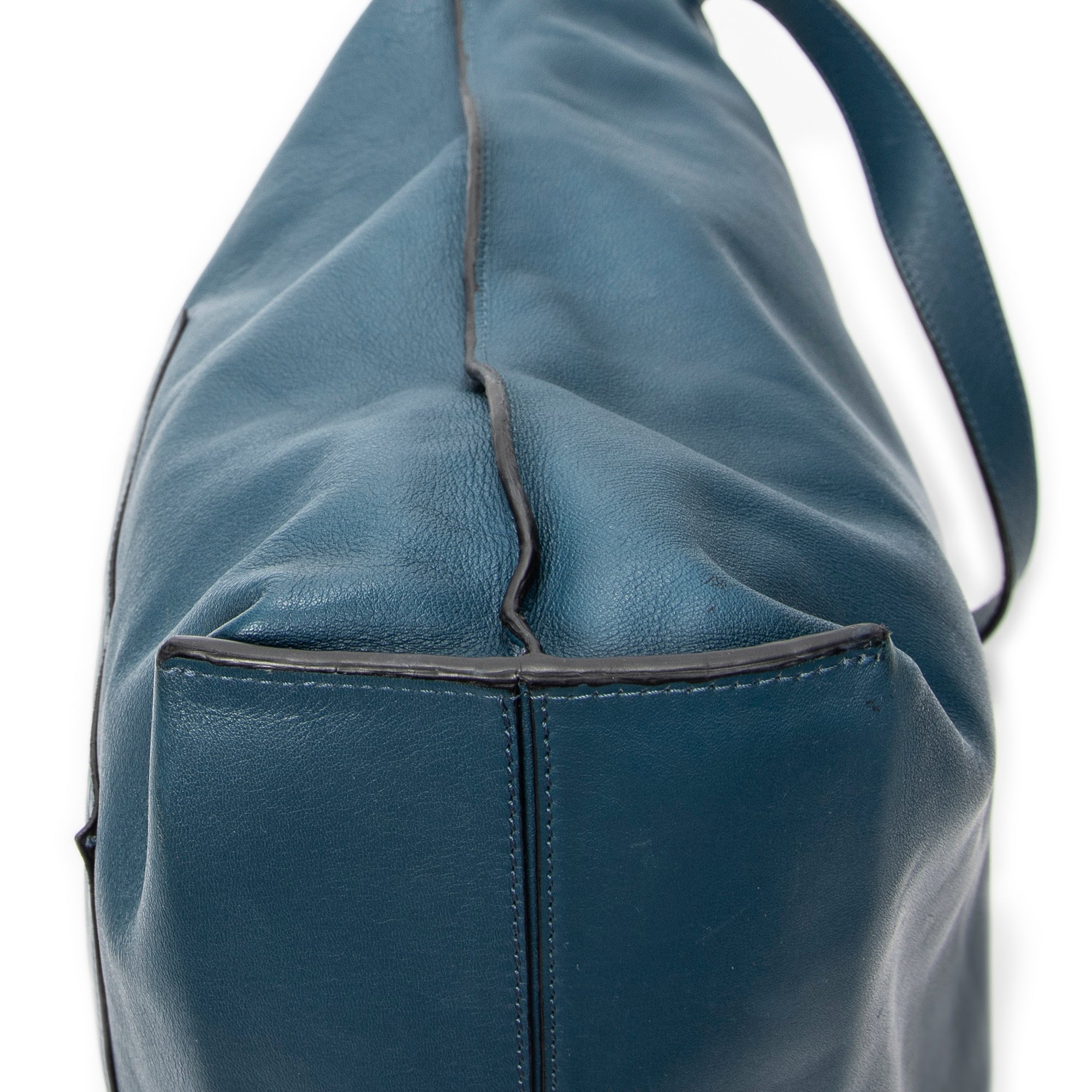 Shoulder Bag Anagram Shopper Tote Teal Blue Calfskin Leather