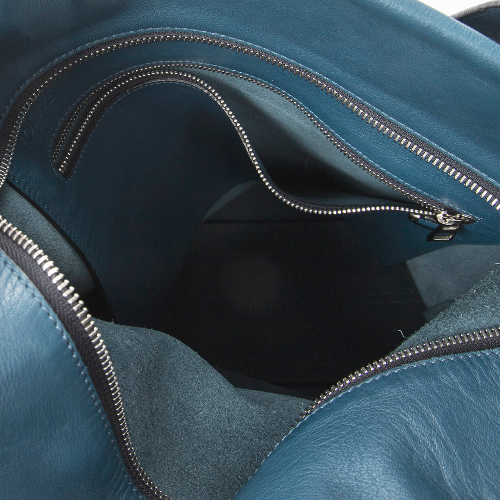 Shoulder Bag Anagram Shopper Tote Teal Blue Calfskin Leather