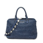 Handbag Square Crystal Tote Blue Nappa Matelasse Leather