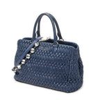 Handbag Square Crystal Tote Blue Nappa Matelasse Leather
