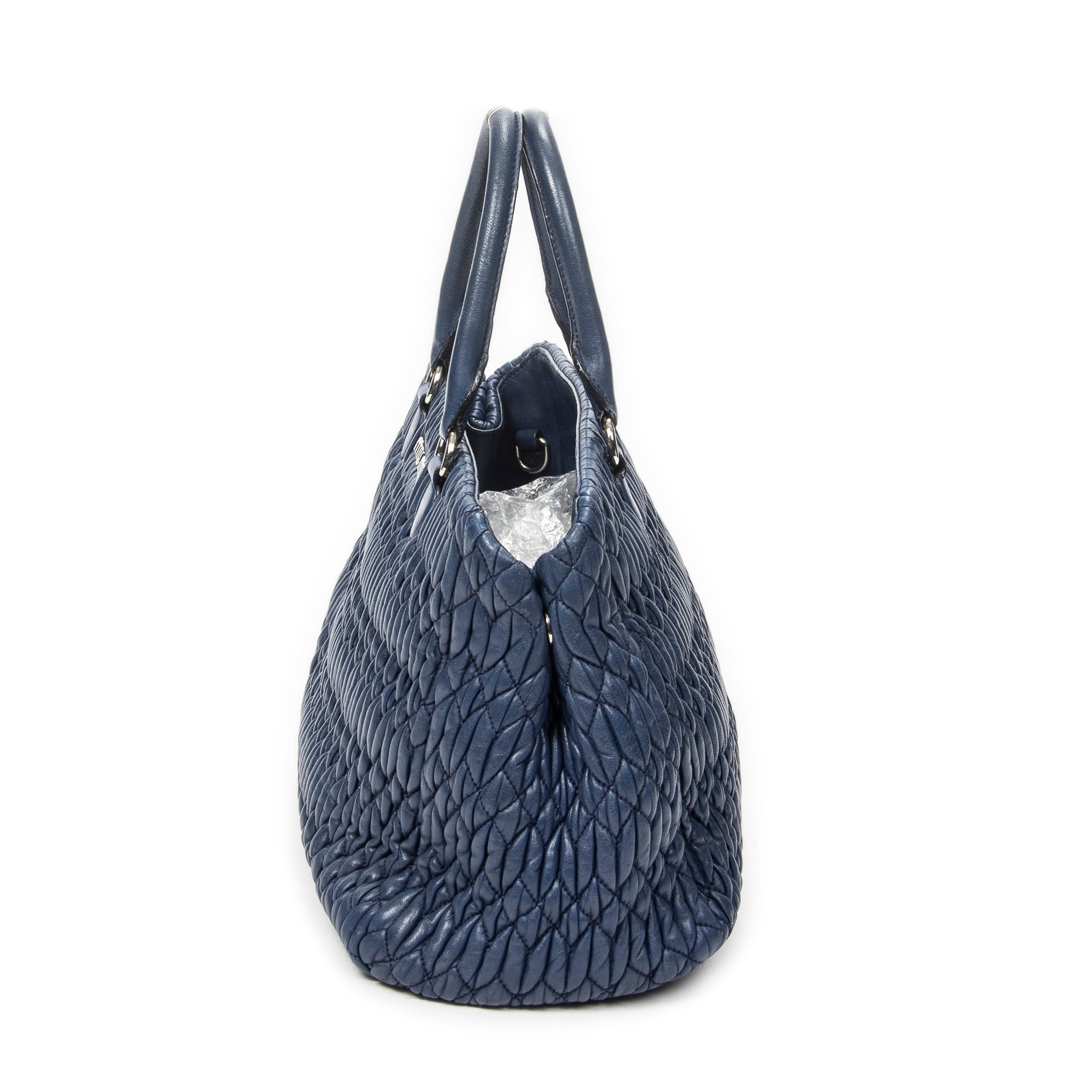 Handbag Square Crystal Tote Blue Nappa Matelasse Leather