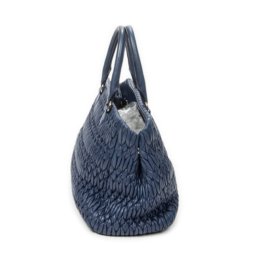 Handbag Square Crystal Tote Blue Nappa Matelasse Leather