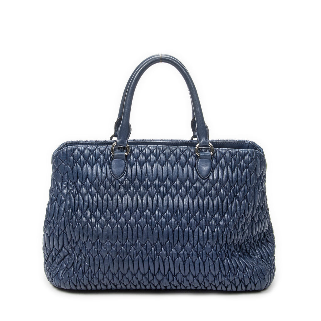 Handbag Square Crystal Tote Blue Nappa Matelasse Leather
