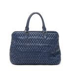 Handbag Square Crystal Tote Blue Nappa Matelasse Leather