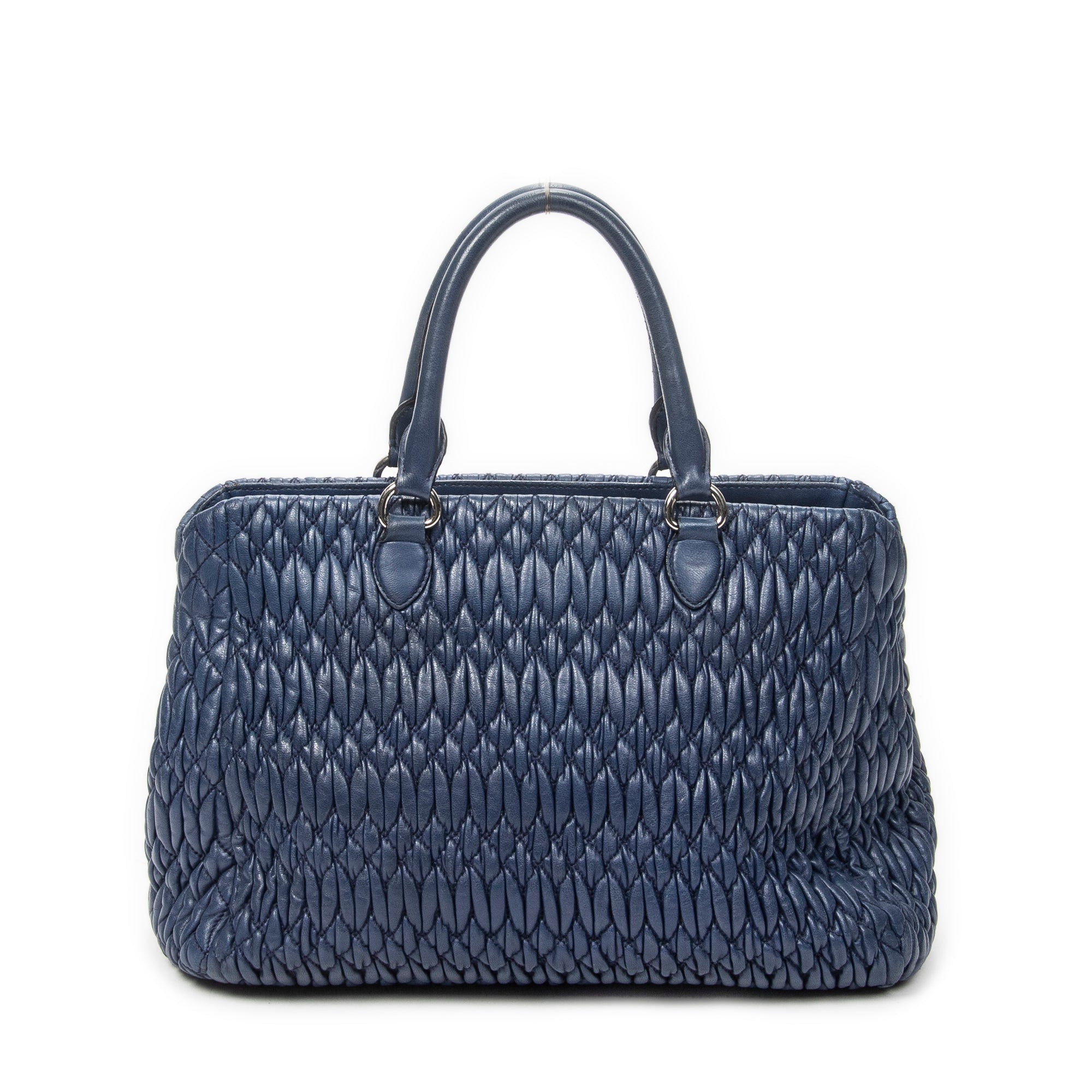 Handbag Square Crystal Tote Blue Nappa Matelasse Leather