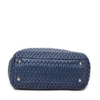 Handbag Square Crystal Tote Blue Nappa Matelasse Leather
