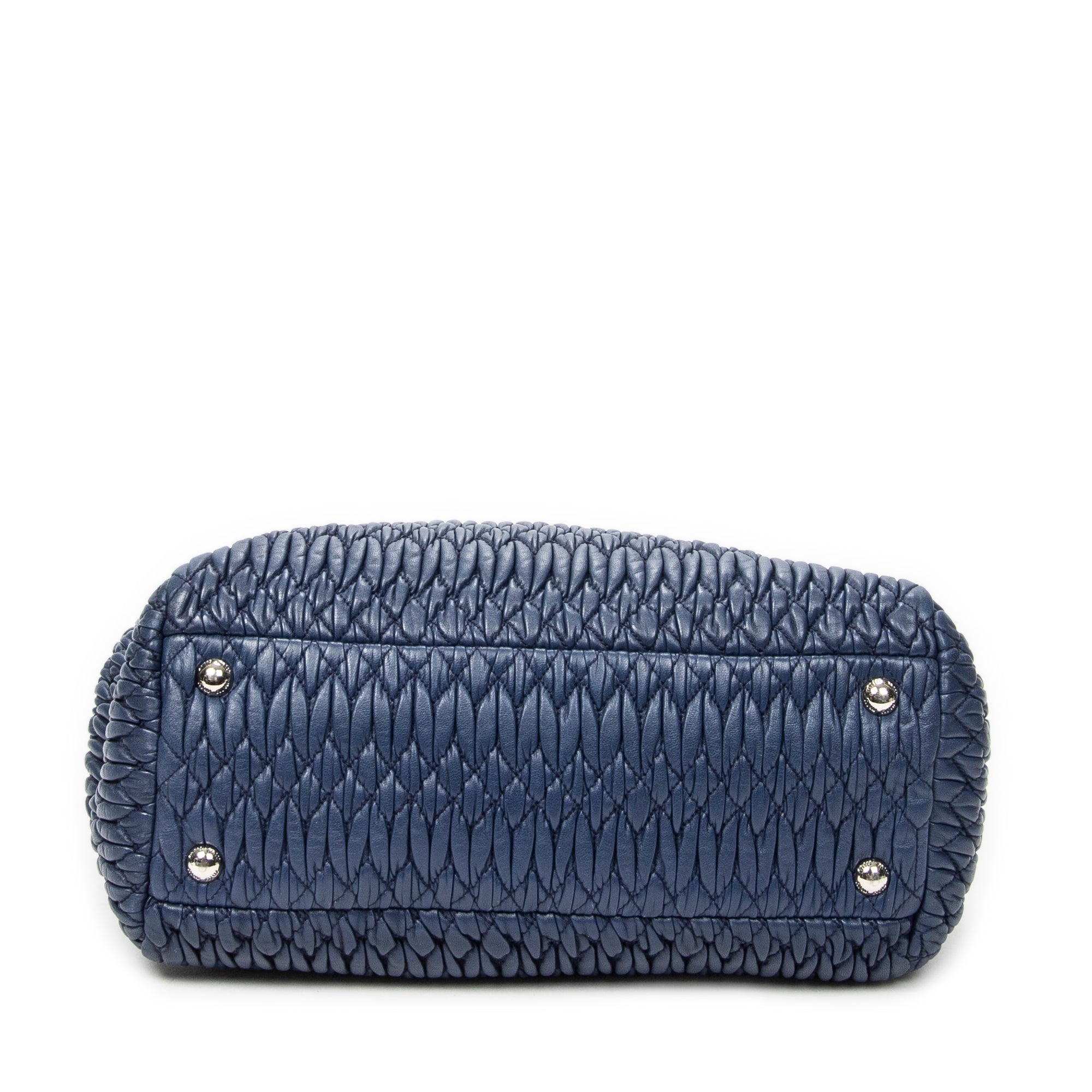 Handbag Square Crystal Tote Blue Nappa Matelasse Leather