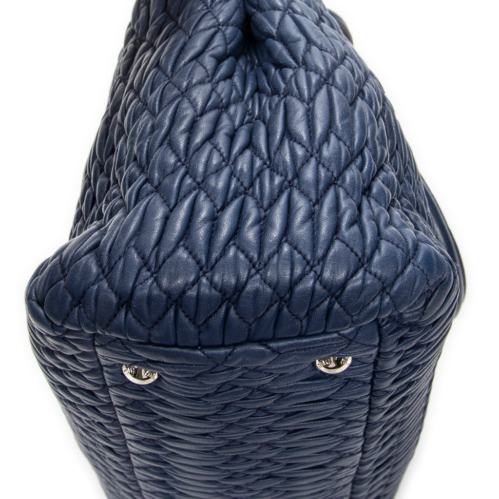 Handbag Square Crystal Tote Blue Nappa Matelasse Leather