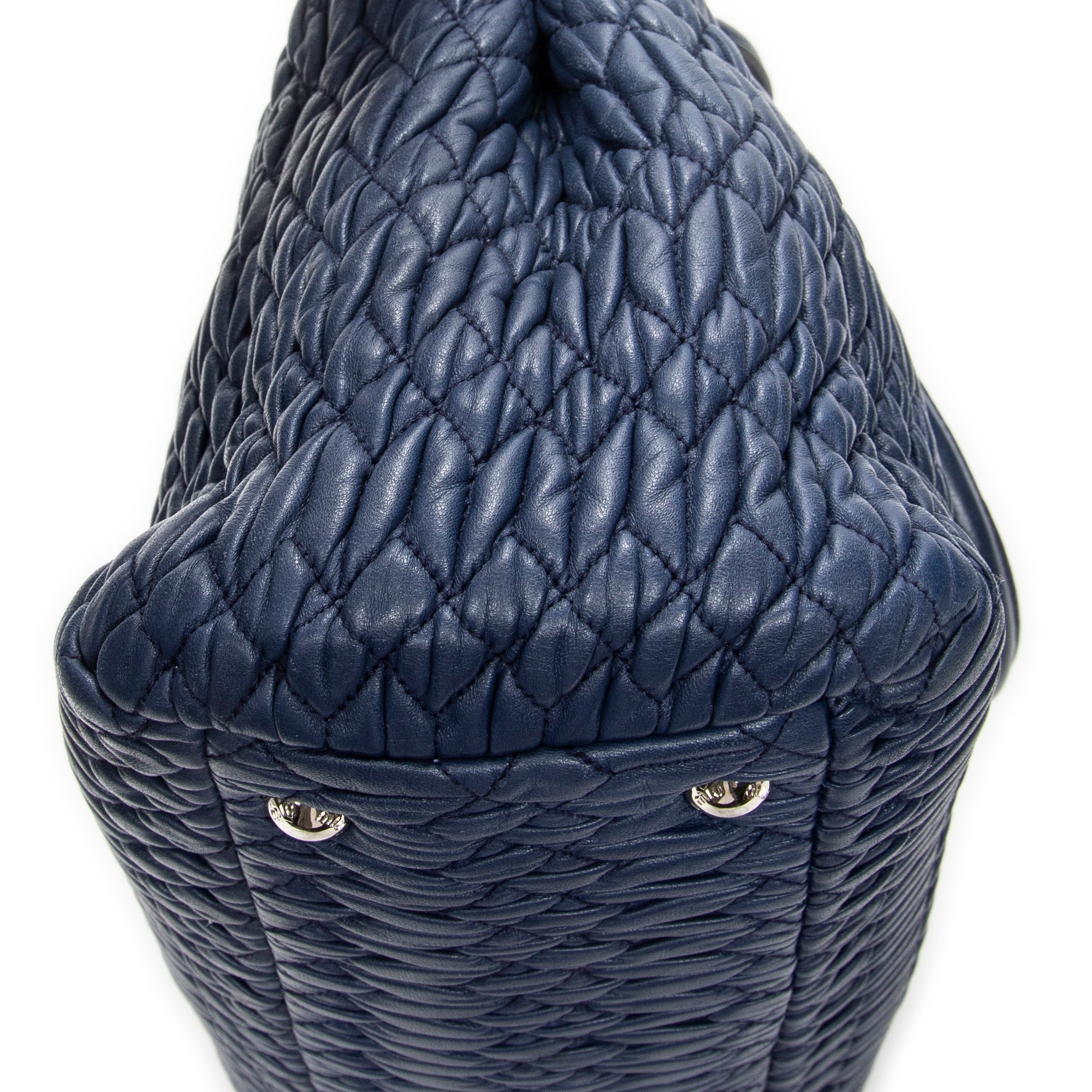 Handbag Square Crystal Tote Blue Nappa Matelasse Leather