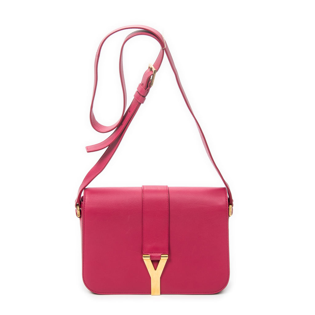 Shoulder Bag Ligne Y Flap Crossbody Fuchsia Pink Calfskin Leather