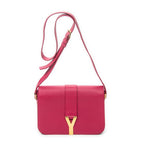 Shoulder Bag Ligne Y Flap Crossbody Fuchsia Pink Calfskin Leather