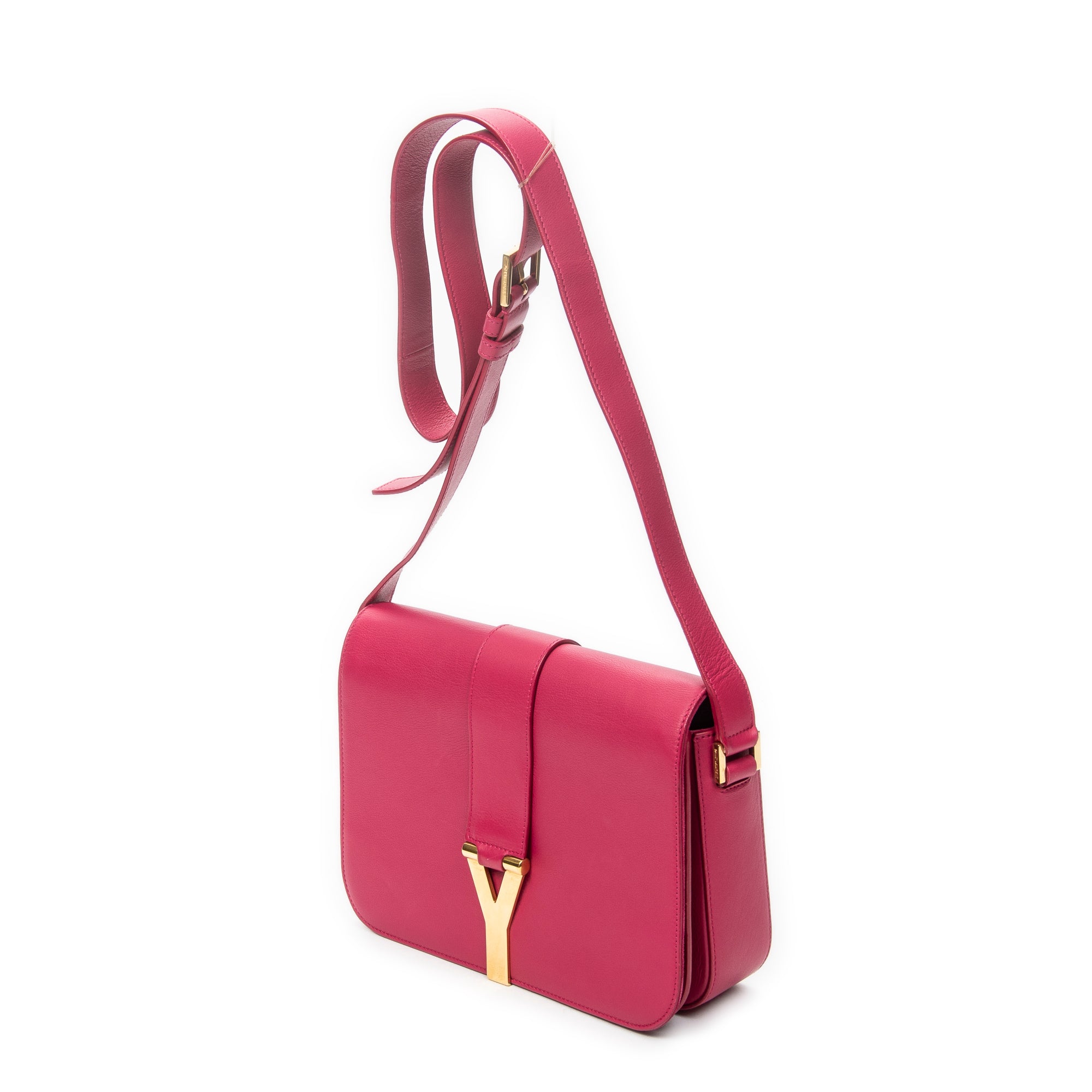 Shoulder Bag Ligne Y Flap Crossbody Fuchsia Pink Calfskin Leather