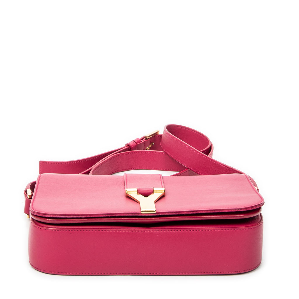Shoulder Bag Ligne Y Flap Crossbody Fuchsia Pink Calfskin Leather