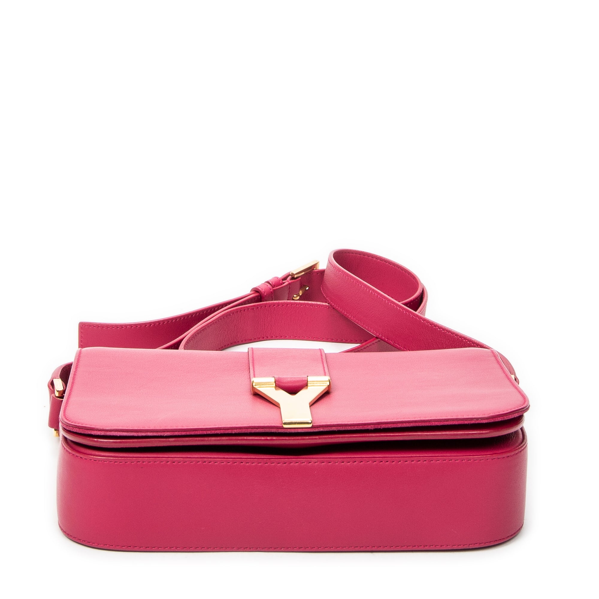 Shoulder Bag Ligne Y Flap Crossbody Fuchsia Pink Calfskin Leather