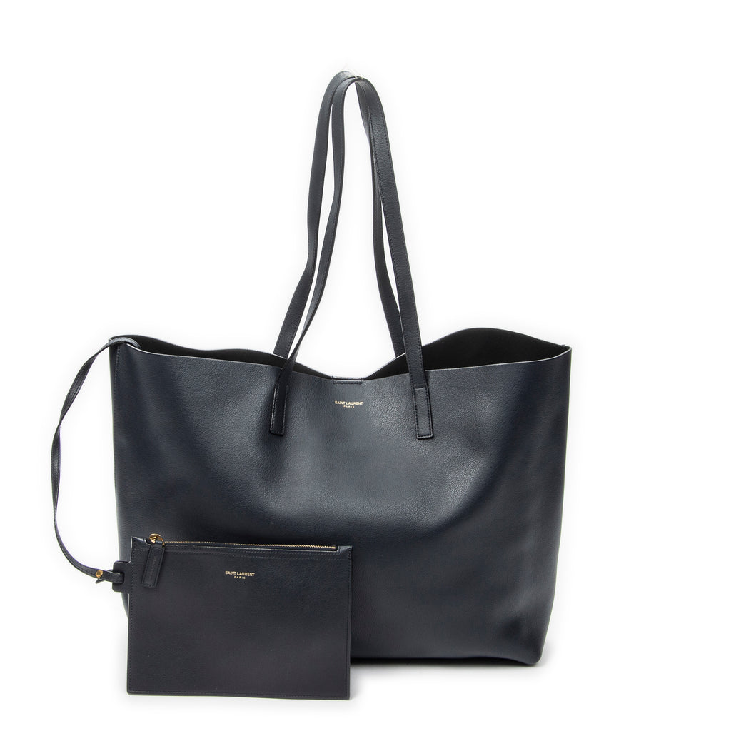 Shoulder Bag East West Shopping Tote Navy Calfskin Leather