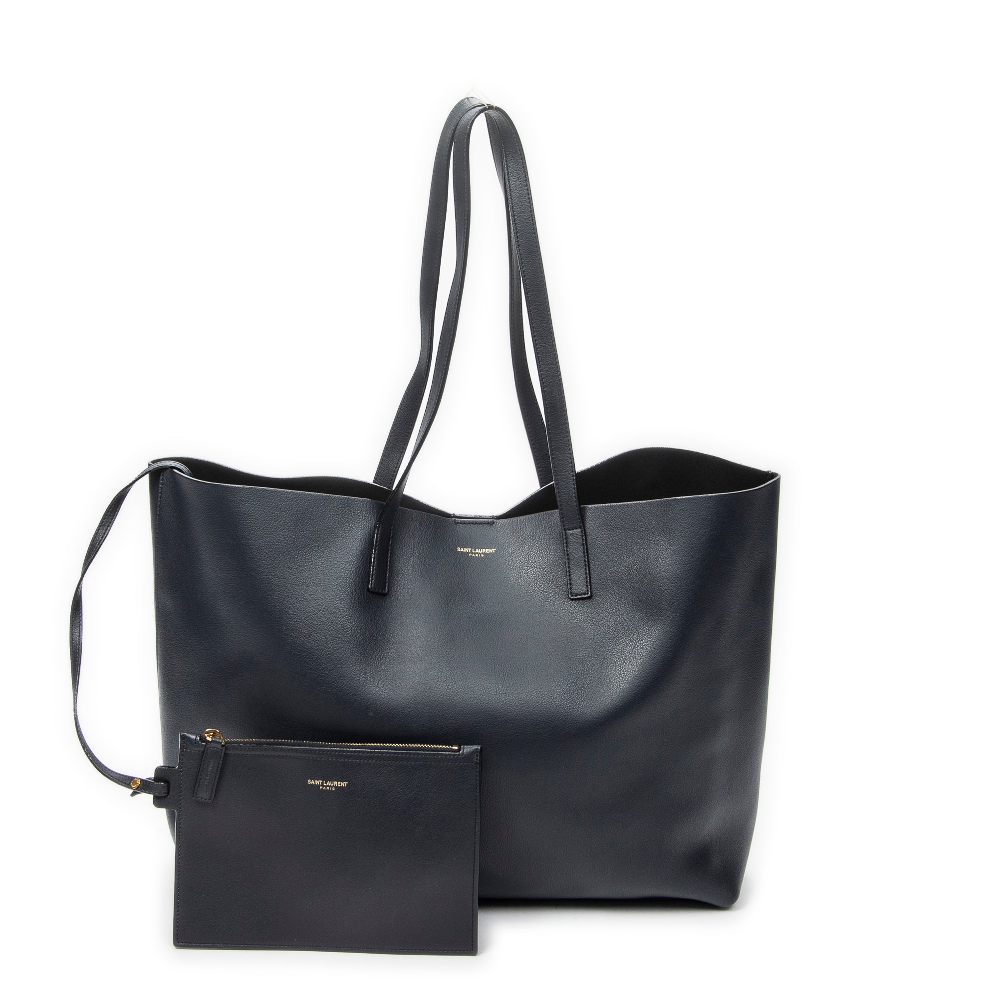 Shoulder Bag East West Shopping Tote Navy Calfskin Leather