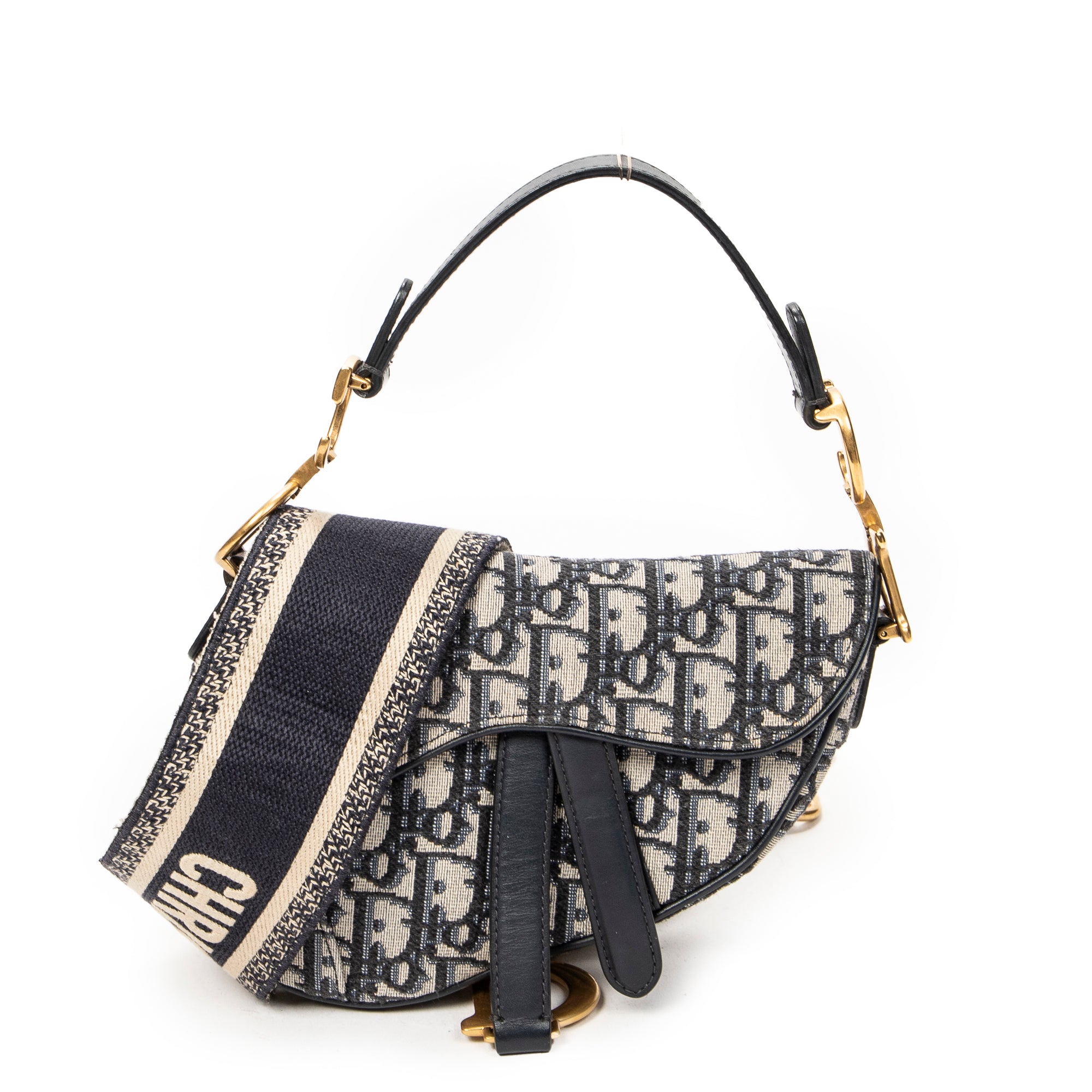 Shoulder Bag Mini Saddle Bag Navy Oblique Jacquard Canvas