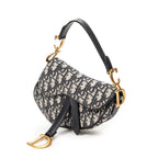 Shoulder Bag Mini Saddle Bag Navy Oblique Jacquard Canvas