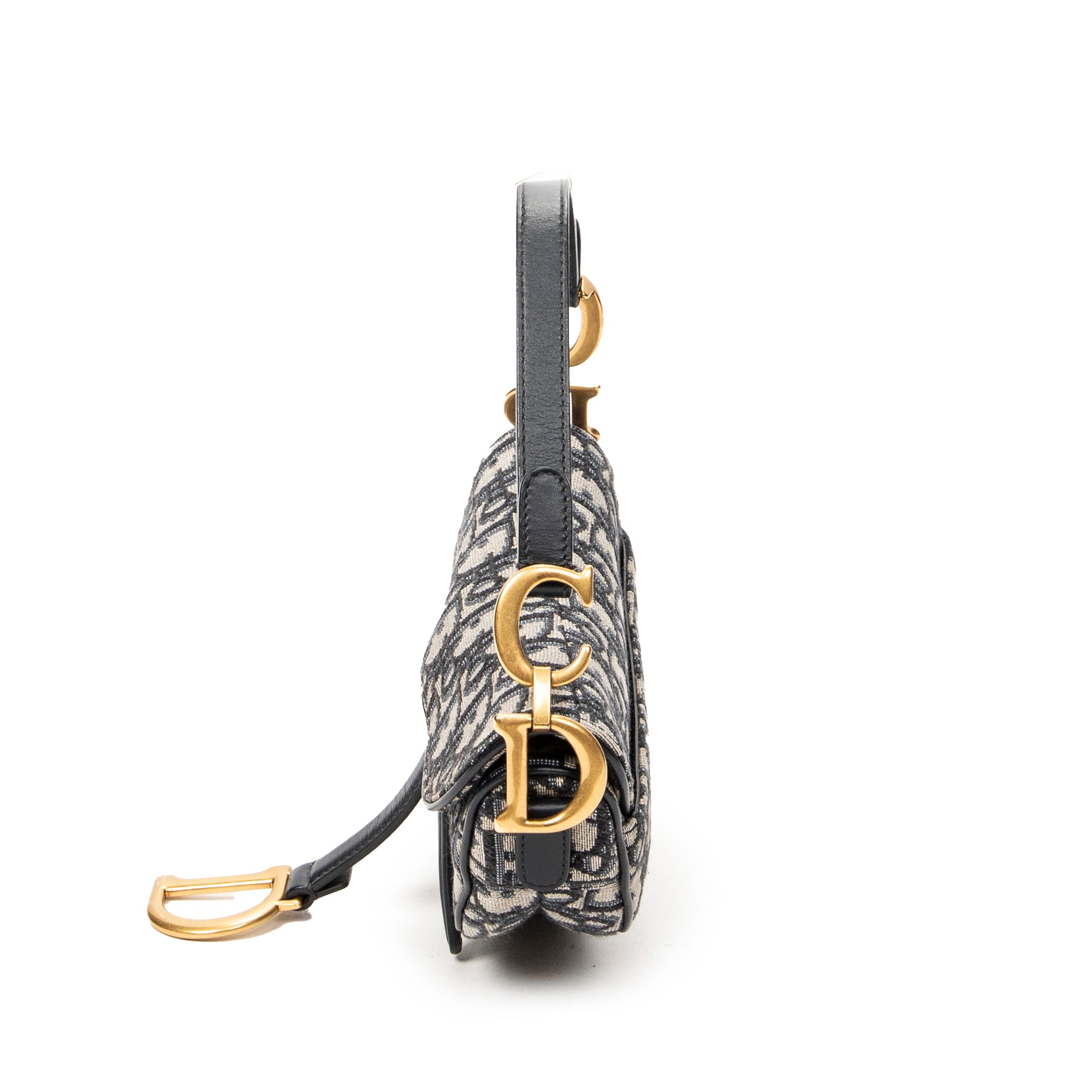 Shoulder Bag Mini Saddle Bag Navy Oblique Jacquard Canvas