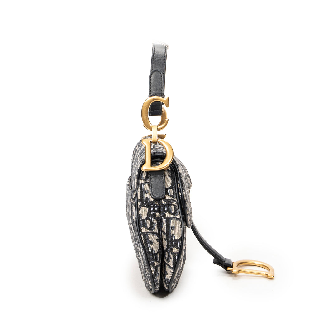 Shoulder Bag Mini Saddle Bag Navy Oblique Jacquard Canvas