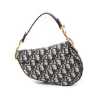 Shoulder Bag Mini Saddle Bag Navy Oblique Jacquard Canvas