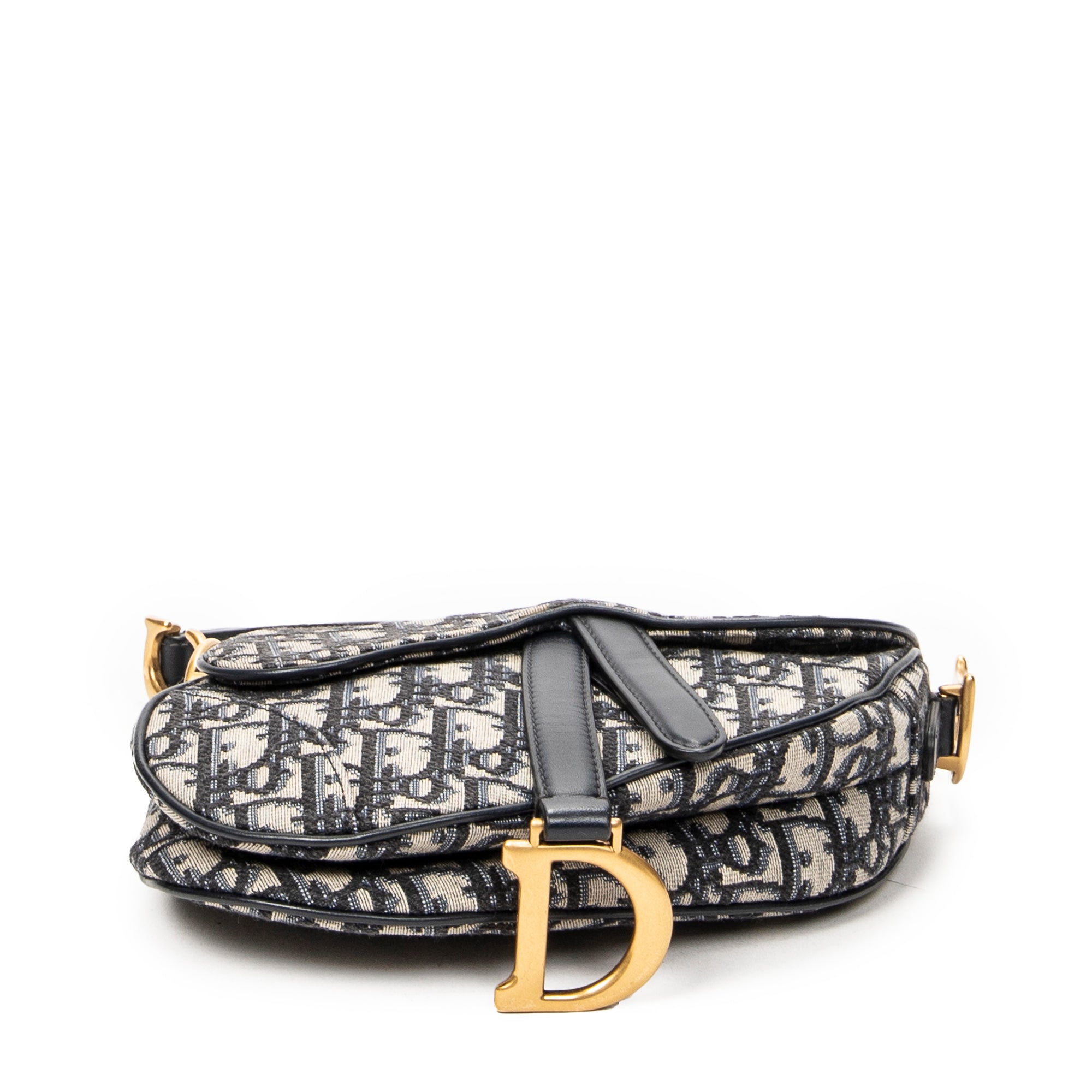 Shoulder Bag Mini Saddle Bag Navy Oblique Jacquard Canvas