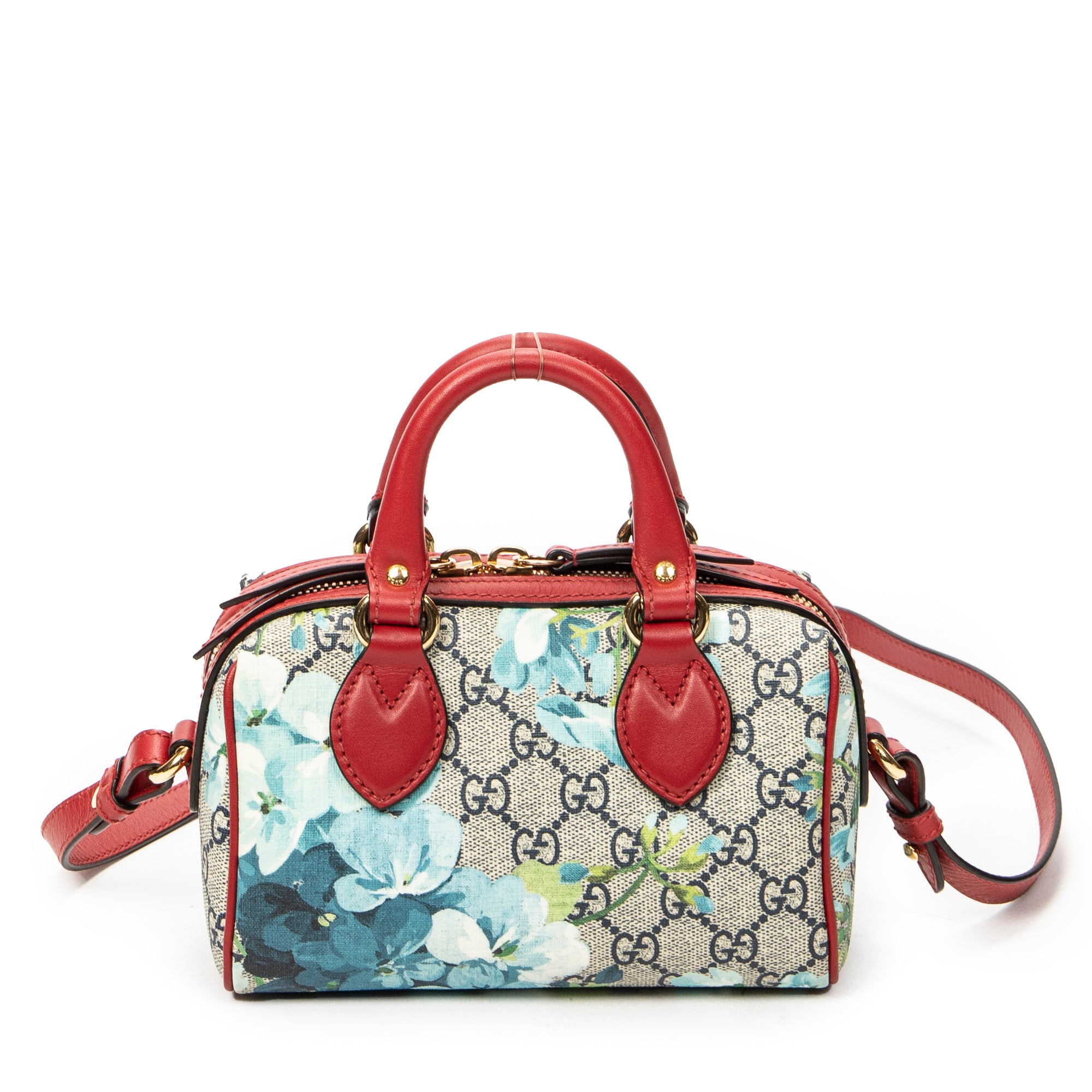 Shoulder Bag Mini Boston Crossbody Red Blooms Supreme Coated Canvas