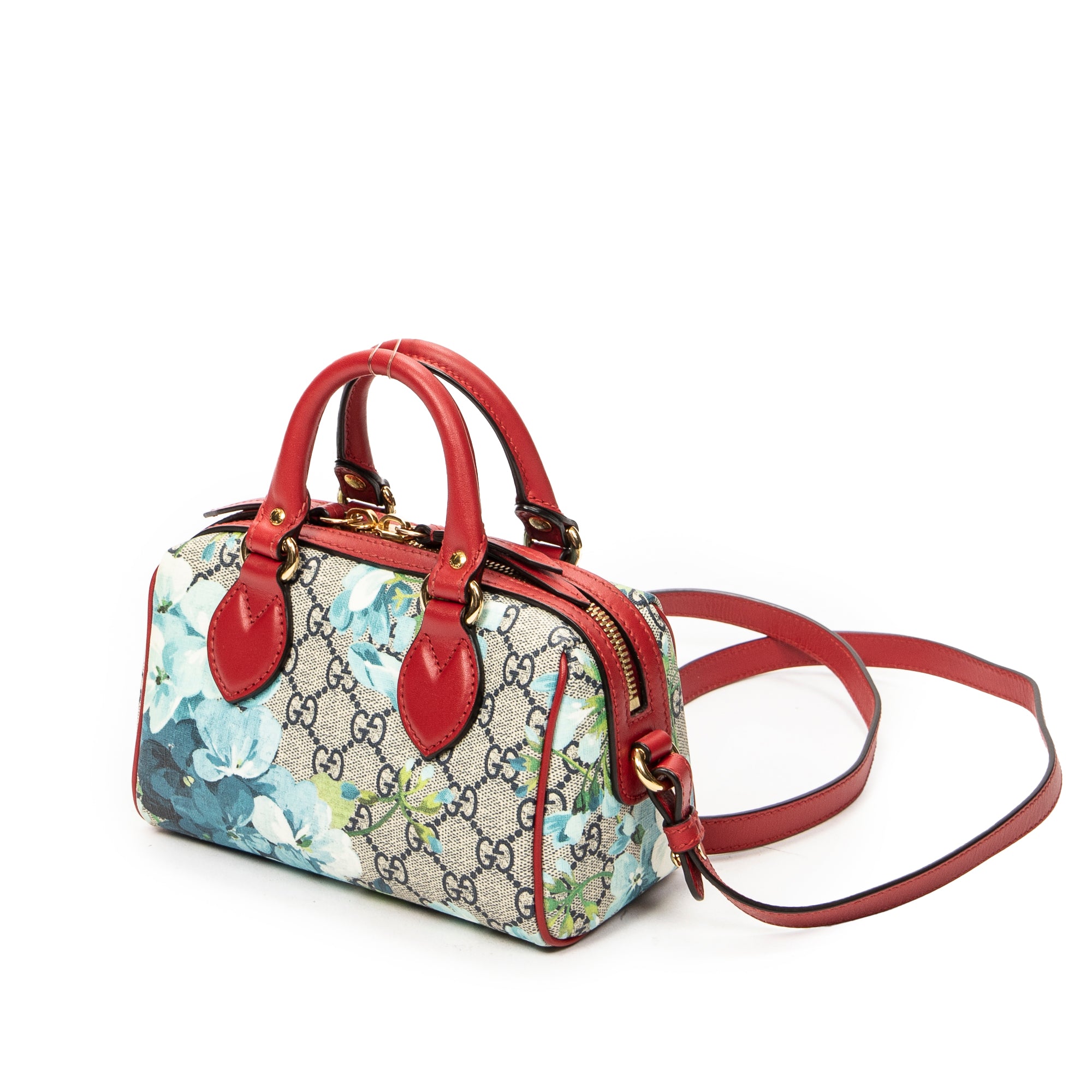 Shoulder Bag Mini Boston Crossbody Red Blooms Supreme Coated Canvas