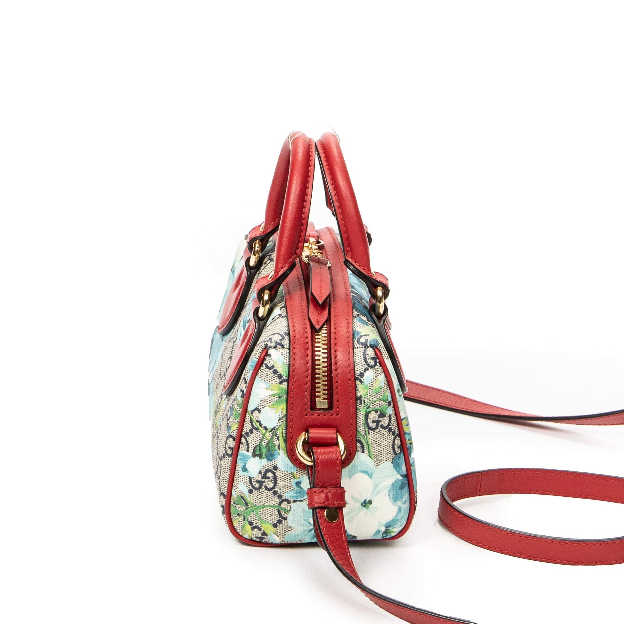Shoulder Bag Mini Boston Crossbody Red Blooms Supreme Coated Canvas