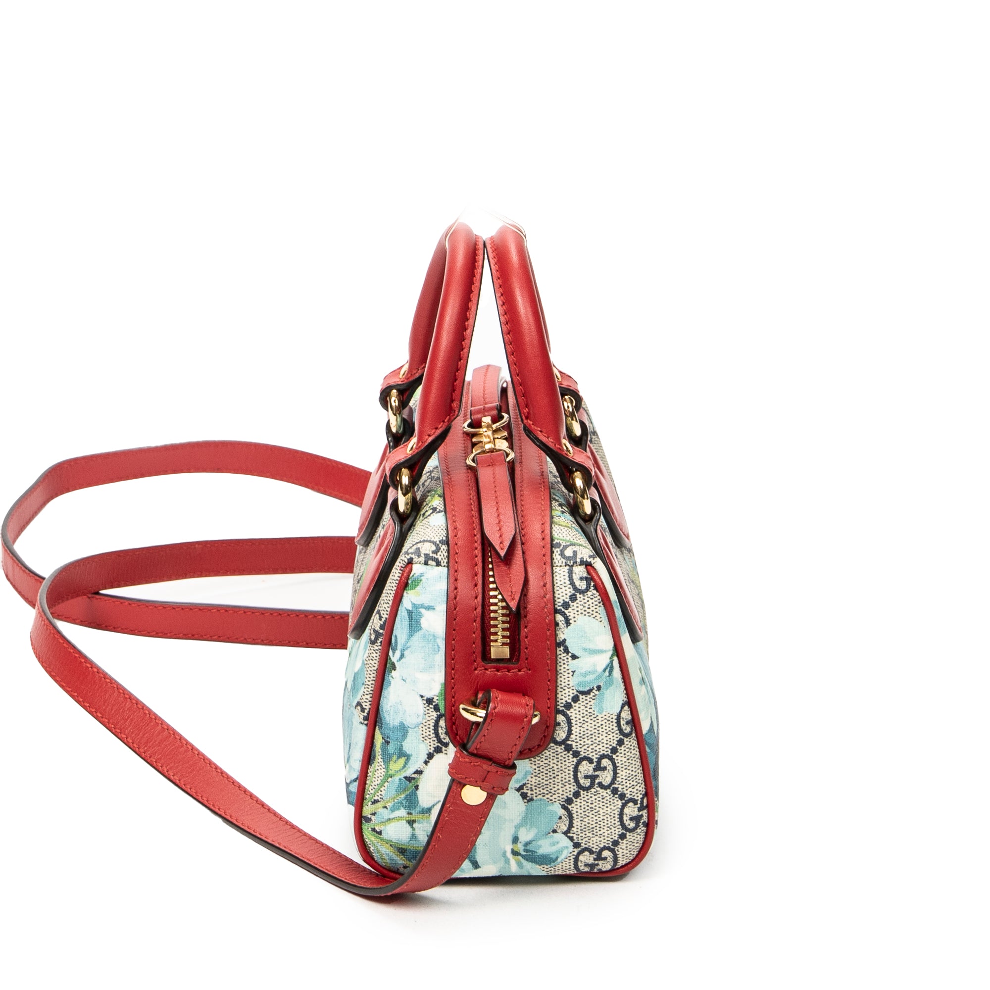 Shoulder Bag Mini Boston Crossbody Red Blooms Supreme Coated Canvas
