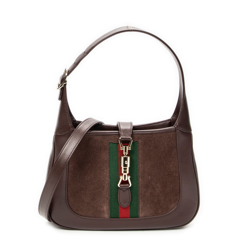 Shoulder Bag Medium Web Jackie 1961 Brown Suede Leather