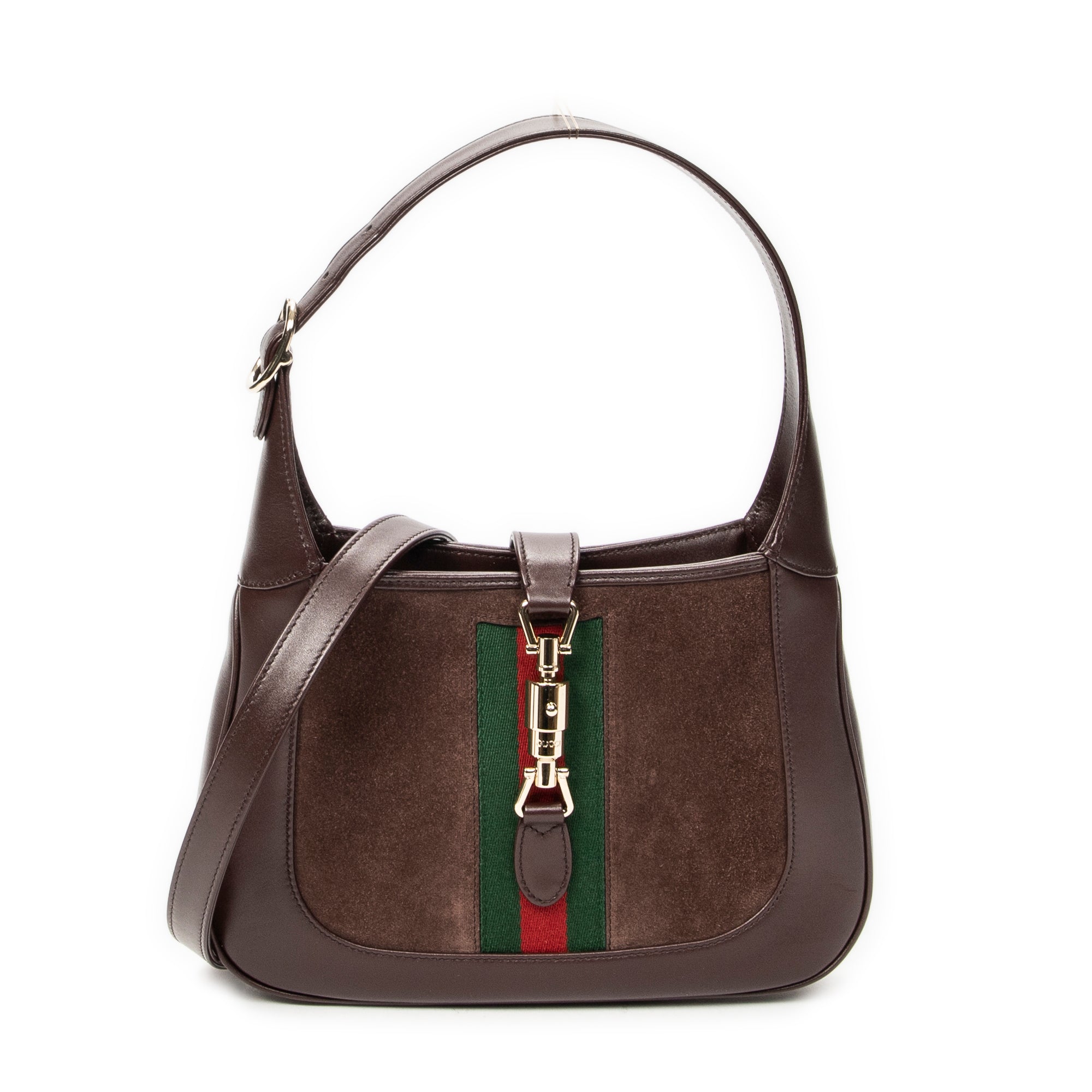 Shoulder Bag Medium Web Jackie 1961 Brown Suede Leather