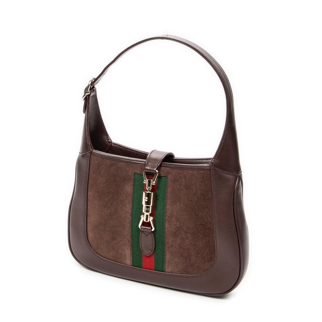 Shoulder Bag Medium Web Jackie 1961 Brown Suede Leather